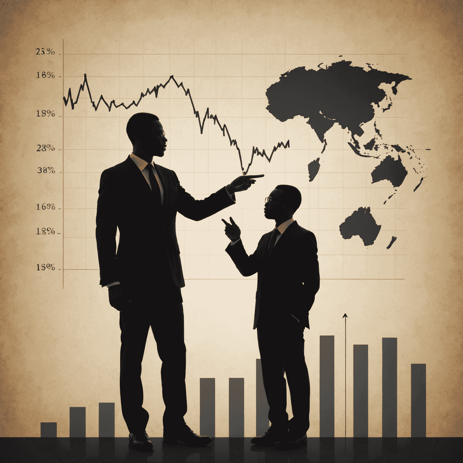 Silhouette of a businessperson standing in front of an upward trending graph, representing business growth strategies in Africa