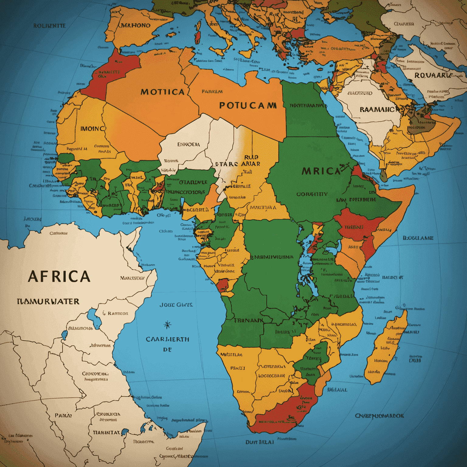 A map of Africa with emerging markets highlighted, indicating promising growth opportunities for businesses and investors